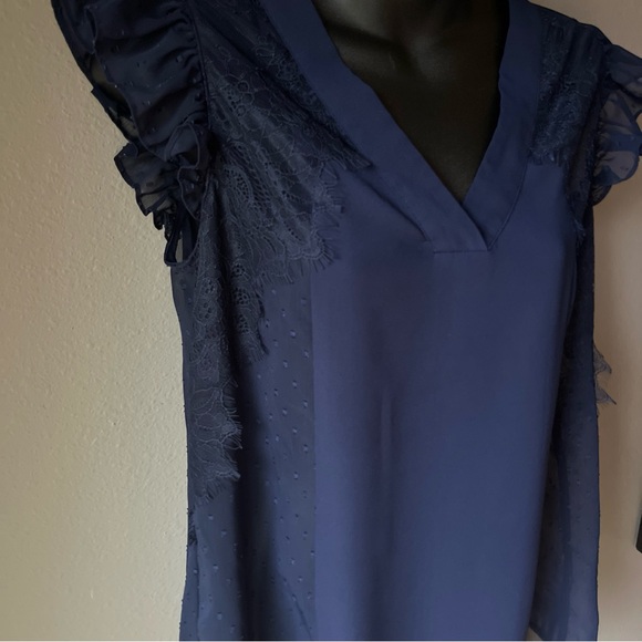 Stella & Dot Maette Women’s Size S Navy Semi Sheer Short Sleeve Blouse - Picture 10 of 10